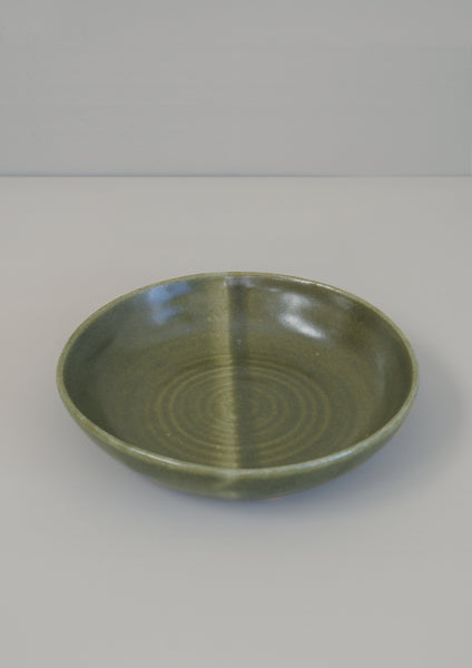 Stoneware Shallow Bowl - Glossy Olive
